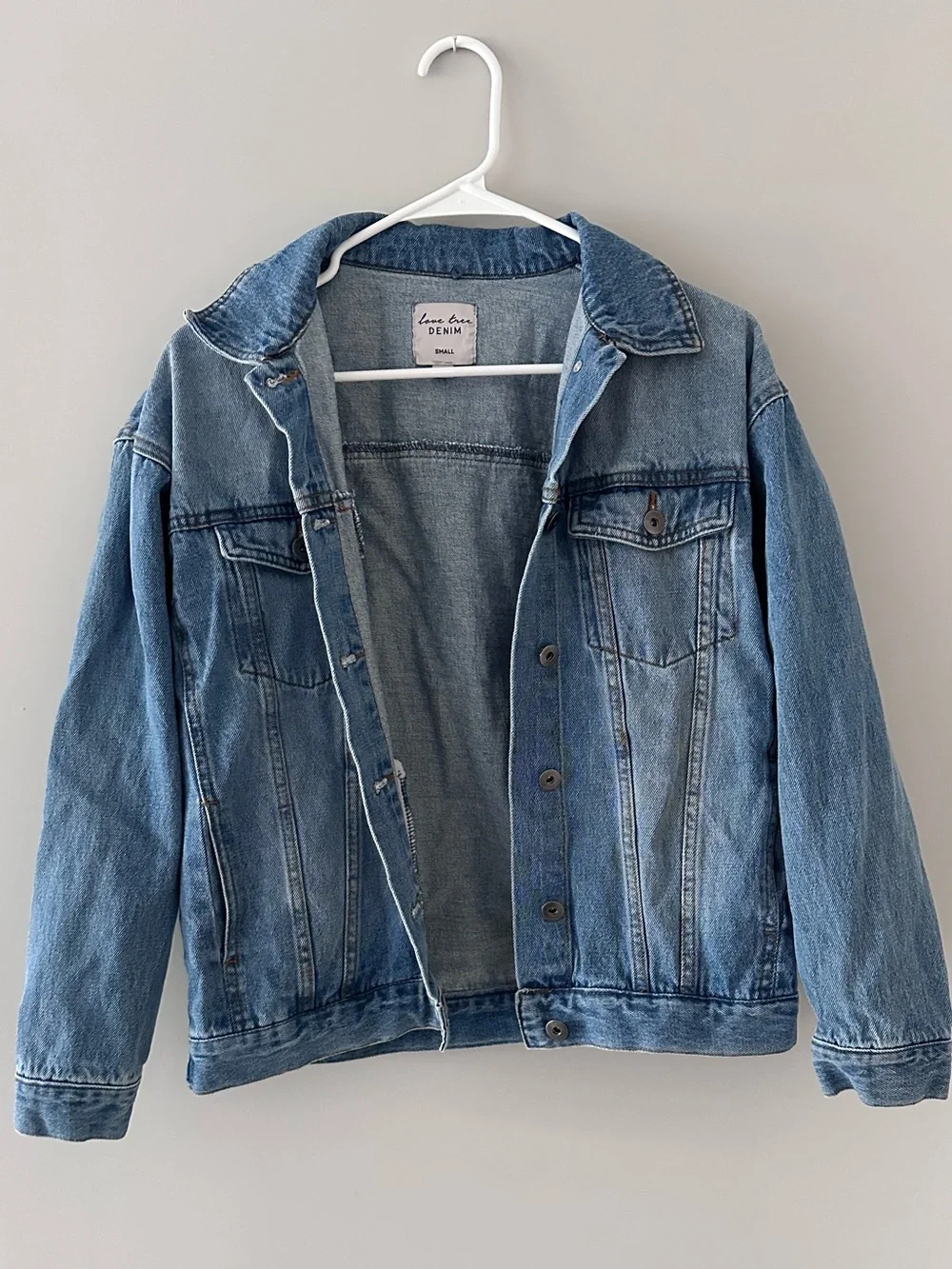 Denim Jacket with Detachable Pink Faux Fur Hood Trim